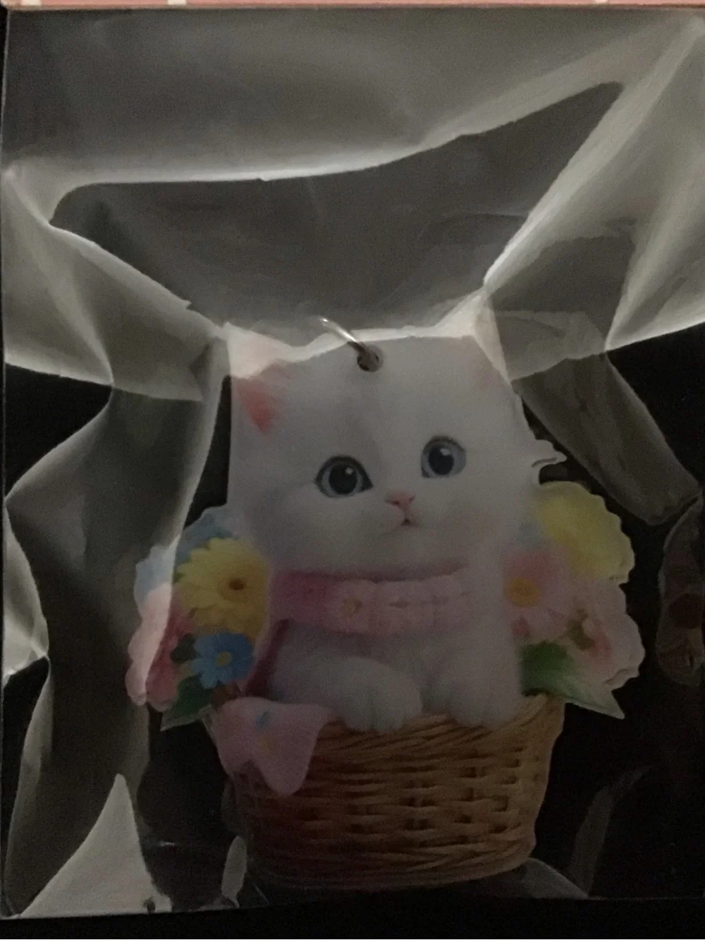 Cute White Kitten Keychain with Pastel Flowers - Pets Cat
